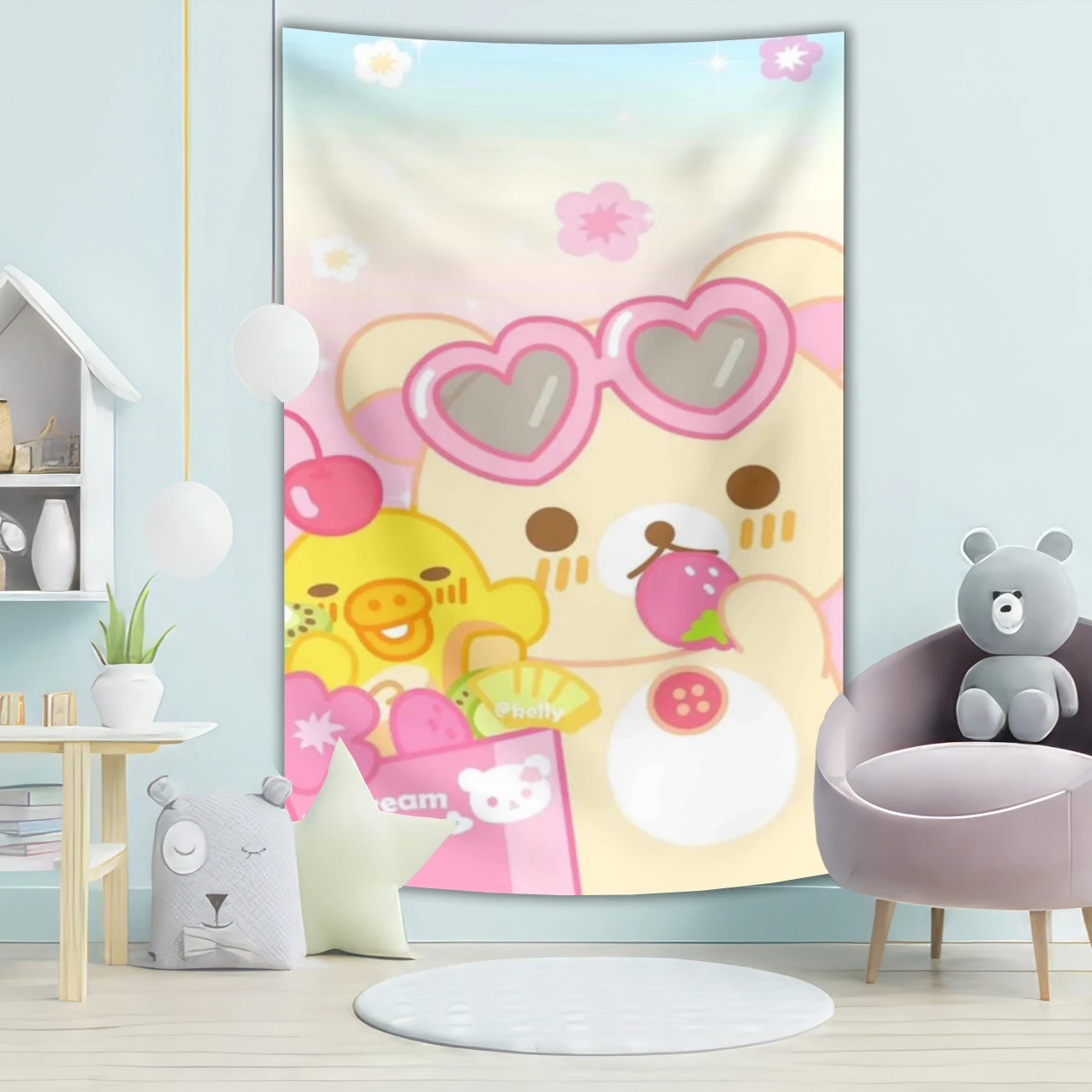 Cute Rilakkuma Bear Printed Wall Tapestry Wall Hanging Household Tarot Hippie Wall Rugs Dorm Home Decor Kawaii Wallpaper