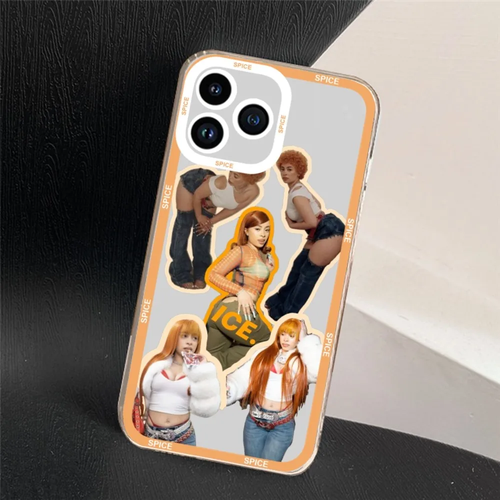 Female Rapper Ice Spice Phone Case For iPhone 11 12 Mini 13 14 15 Pro Max Transparent Shell