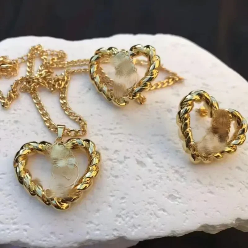 Roro Personalized Name And Pattern Cute Necklace And Earring Set Stainless Steel Gold Plated Heart Shaped Custom Gift for Girls