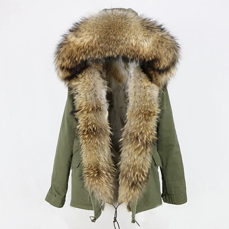 

Hot Sale Winter 2024 New Fashionable and Warm Parker Coat with Detachable and Thickened Rabbit Fur Inner Tank and Large Raccoon