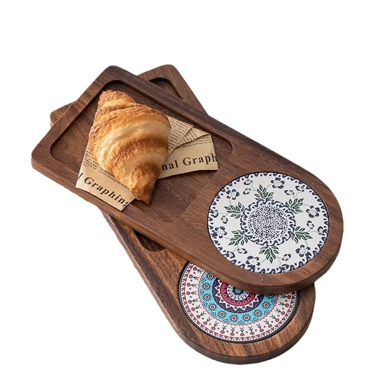 

Solid wood tray Japanese breakfast coffee, afternoon tea set bread snack dessert tray