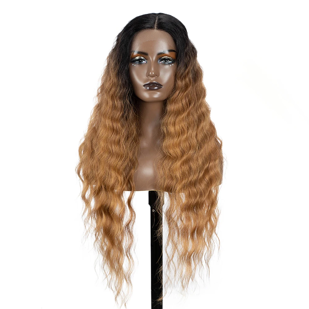 Synthetic Lace Wig Long Deep Wavy Ombre Blonde Brown Lace Wigs For Black Women Heat Resistant Cosplay Wigs