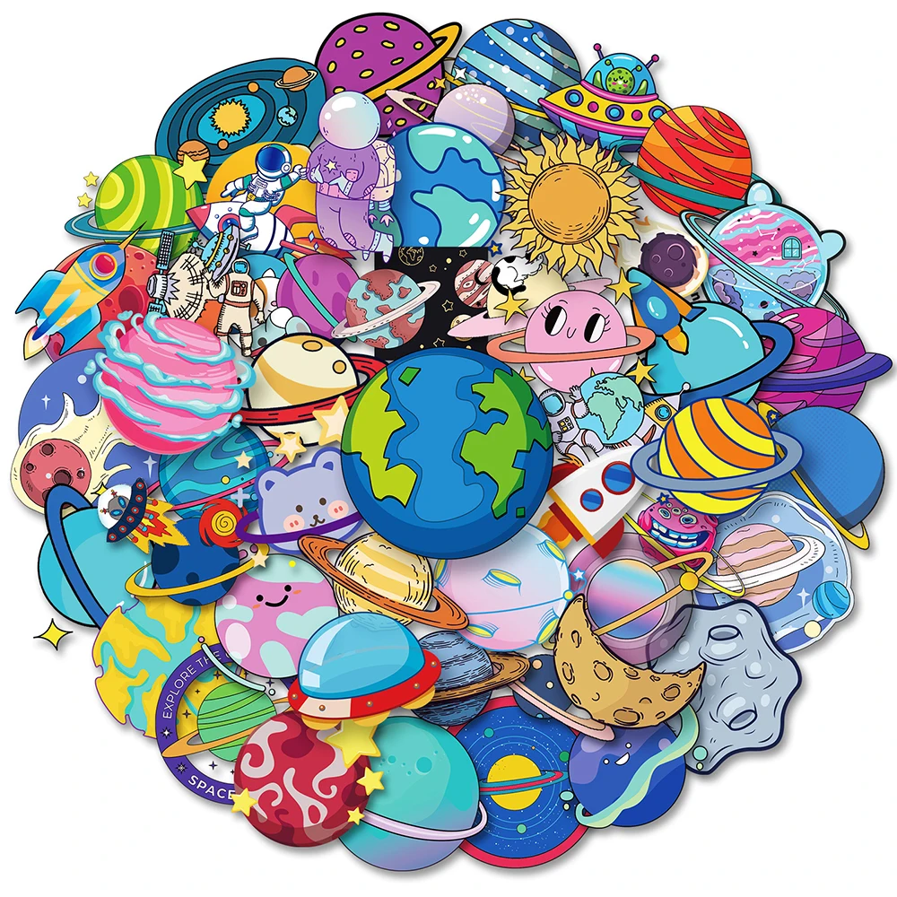 

10/30/50PCS Cartoon Universe Starry Sky Planet Stickers Laptop Luggage Phone Diary Scrapbook Waterproof Sticker Decal Kid Toy