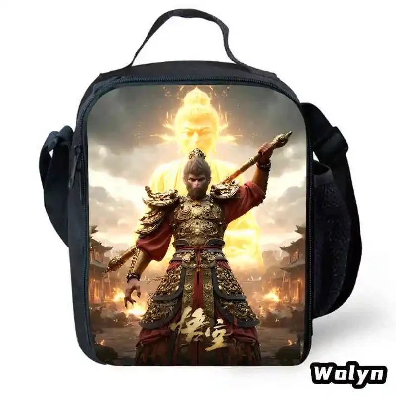 Cartoon School Backpack for Boy Girl,Anime Prints Black Anime Myth Wu-King Lunch Bags,Child Picnic Bag,Kid Cooler Bag for School