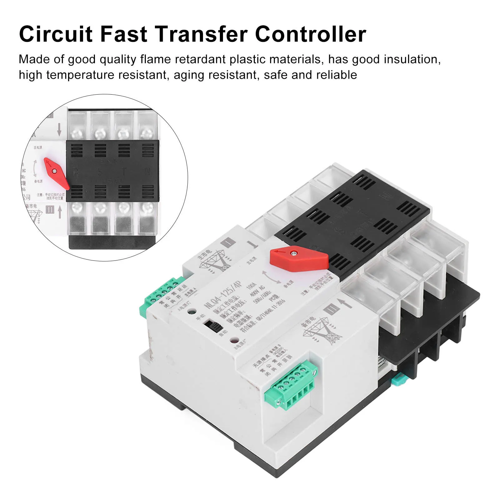 Dual Power Automatic Transfer Millisecond Controller mit Abdeckung NLQ4-125/4P 100A 400V AC Circuit Fast Transfer