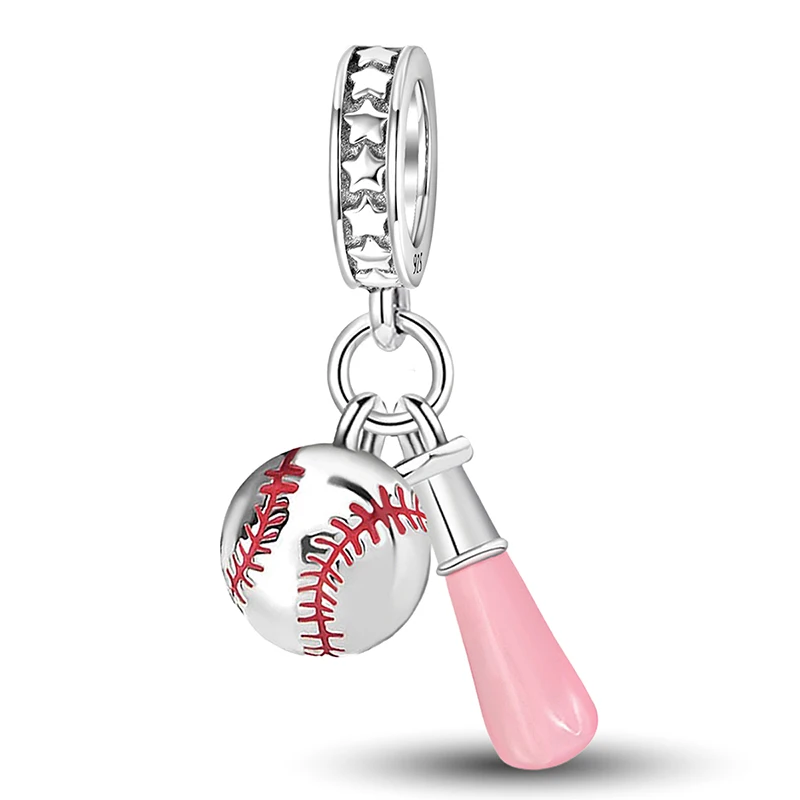 

925 Sterling Silver Baseball Pink Series Sweet Donut Charms Beads Fit Original Pan Bracelet Bangle High Quality DIY Jewelry