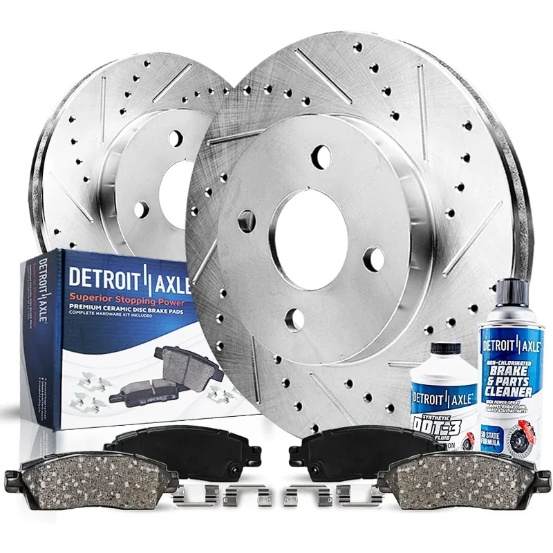 

Detroit Axle - Front Brake Kit Cube 2010 2011 2012 Drilled & Slotted Disc Brakes Rotors Ceramic Brake Pads Replacement