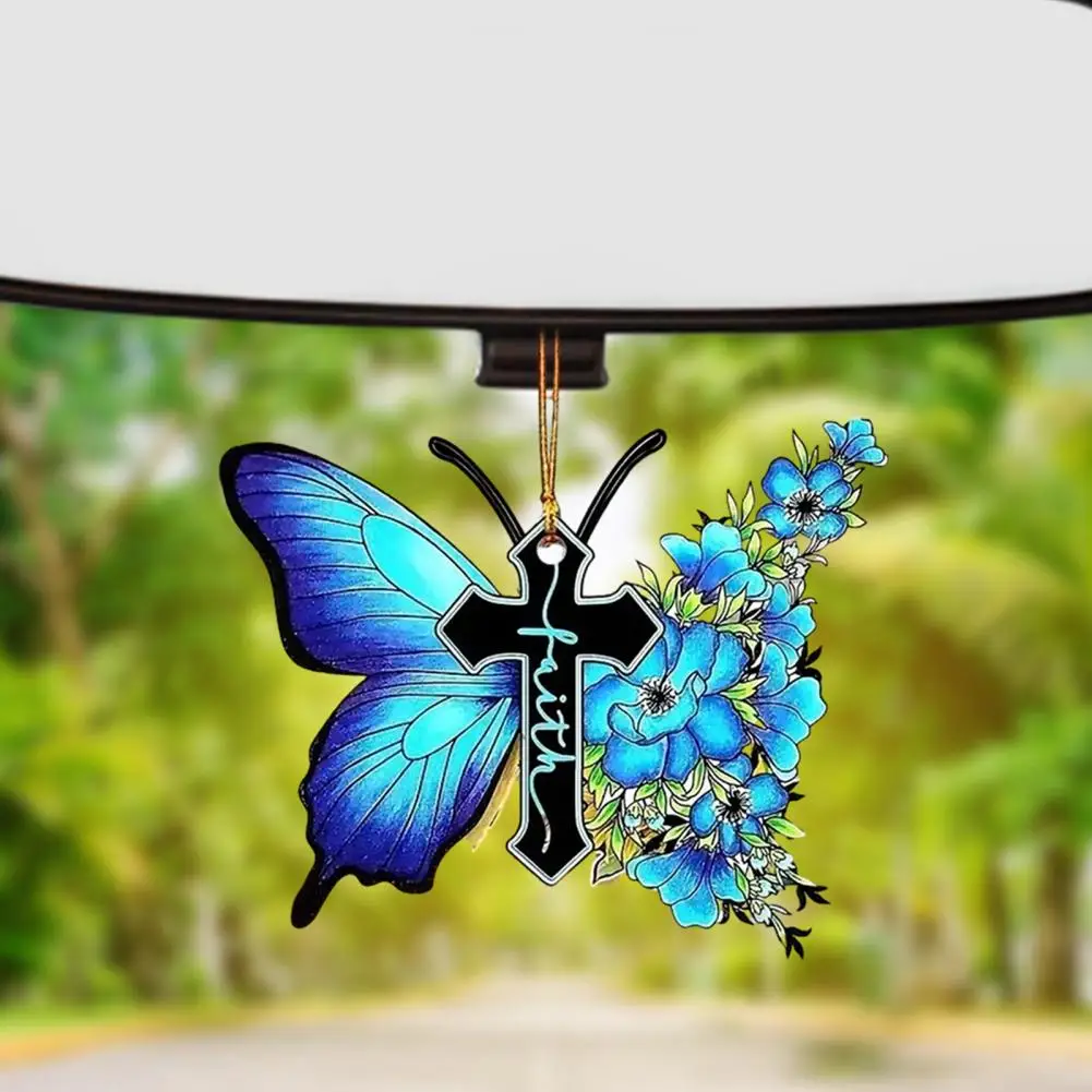 Christian Inspirational Accessory Butterfly Key Chain Pendant Rearview Mirror Ornament Elegant Car Accessory with Inspirational