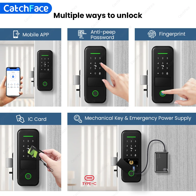 Fingerprint Waterproof Outdoor Garden Lock Remote Control TTLock App Code Keyless Smart Door Lock Electric Rim Lock and Gateway