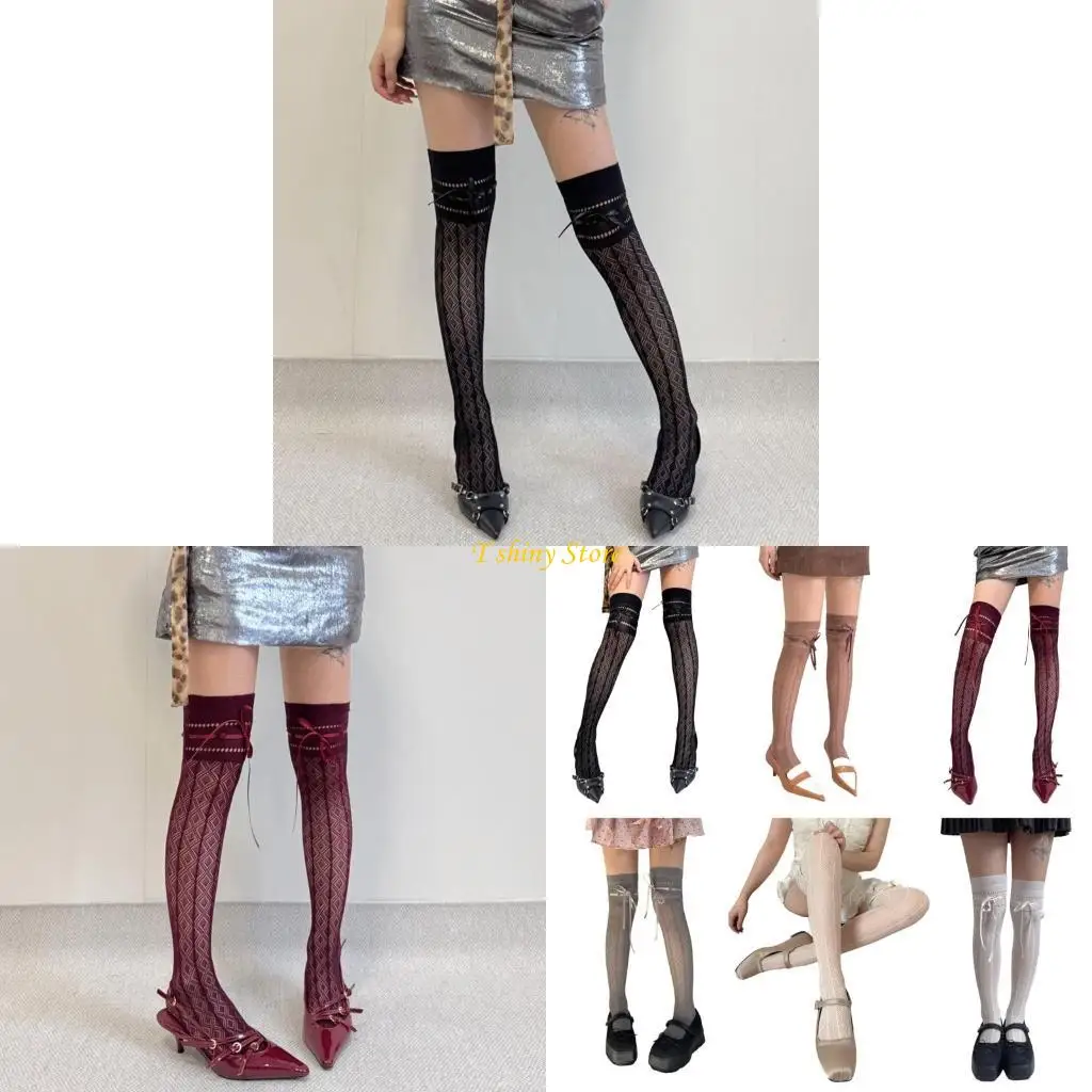 

N58F Stocking Over The Knee Sock Laces Up Thigh High Sock None skidding Sock