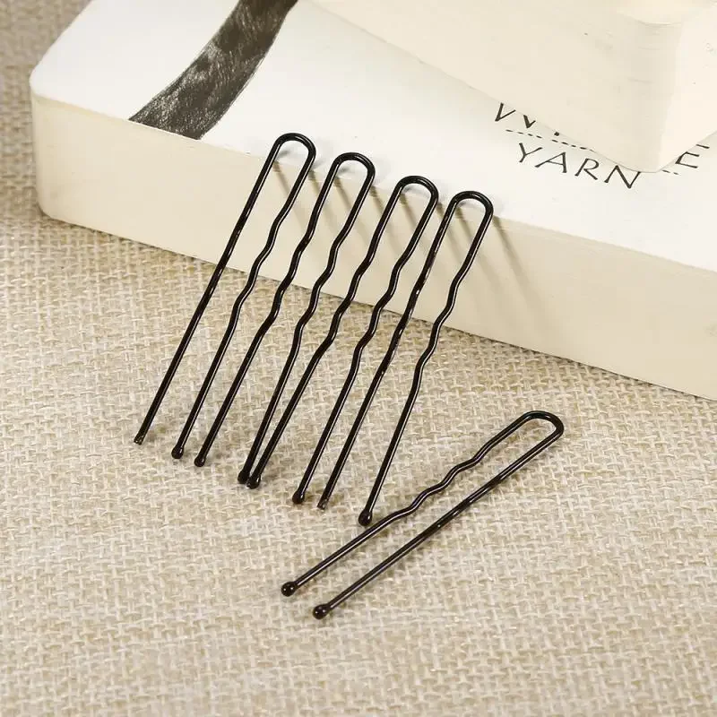 50pcs 6CM Hair Waved U-shaped Bobby Pin Barrette Salon Grip Clip Hairpins Black Metal Hair Accessories For Bun