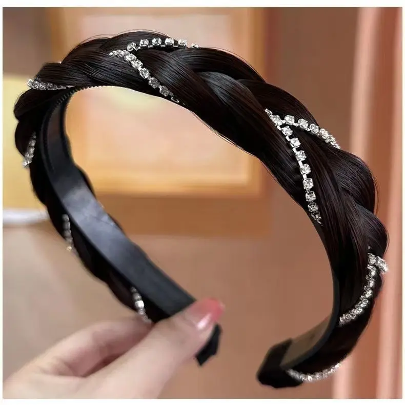 

Роскошная стильная повязка на голову с косой «рыбий хвост» и нескользящим обручем для волос со стразами для мгновенного объема, новые аксессуары для волос принцессы
