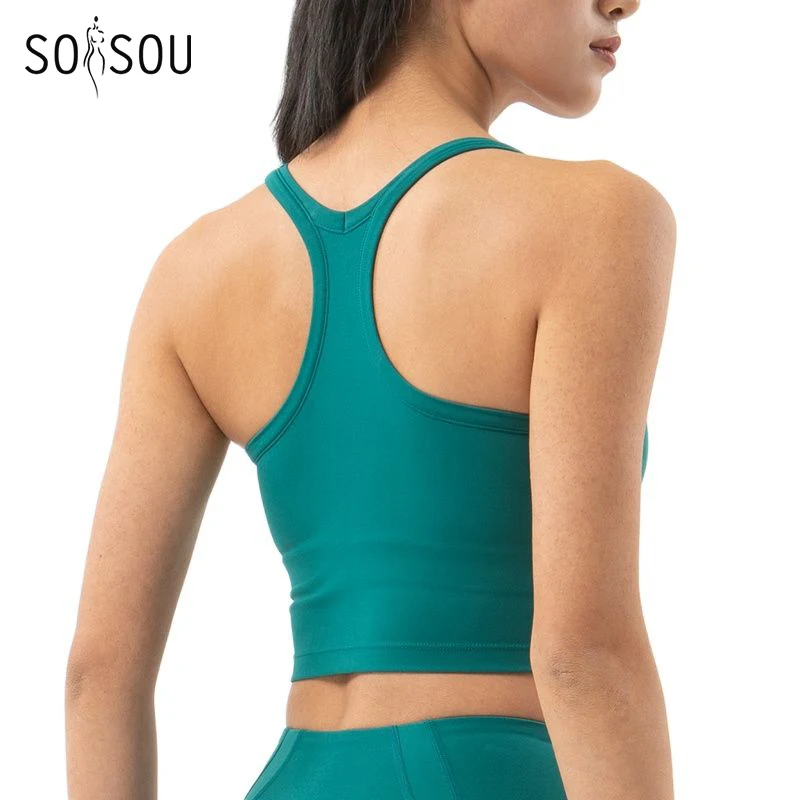 SOISOU Nylon Sports Top Women's Bra Yoga Fitness Gym Breathable Bras Underwear Vest Double Layer Support Bra 6 Colors