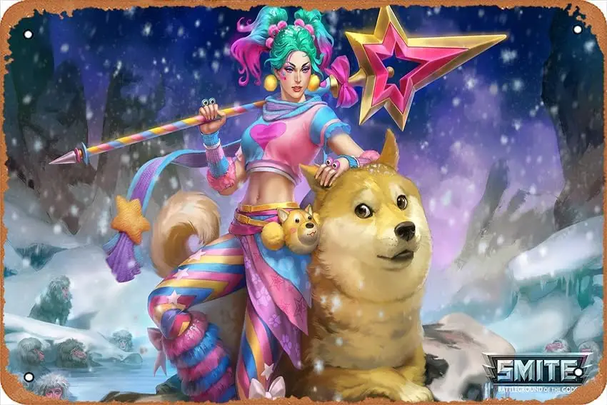 Smite Doge Skadi Game Vintage Metal 18 Signs for Cafes Bars, PdecentrShop Wall Decorative, Funny Retro Signs for Men and Women, 8x12 in