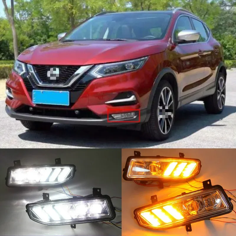 2PCS LED Daytime Running Light For Nissan Qashqai 2019 2020 Dynamic Turn Yellow Signal Car DRL 12V LED Fog Lamp