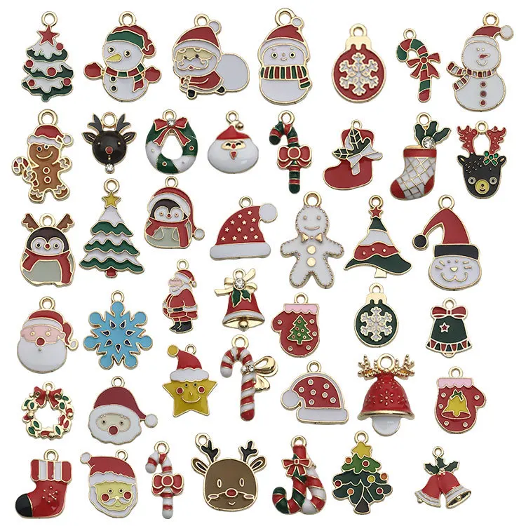 Mixed Santa Claus Snowman Bell Christmas Pendants Alloy Enamel Charms For DIY Jewelry Making Accessories Holiday Decoration Bulk