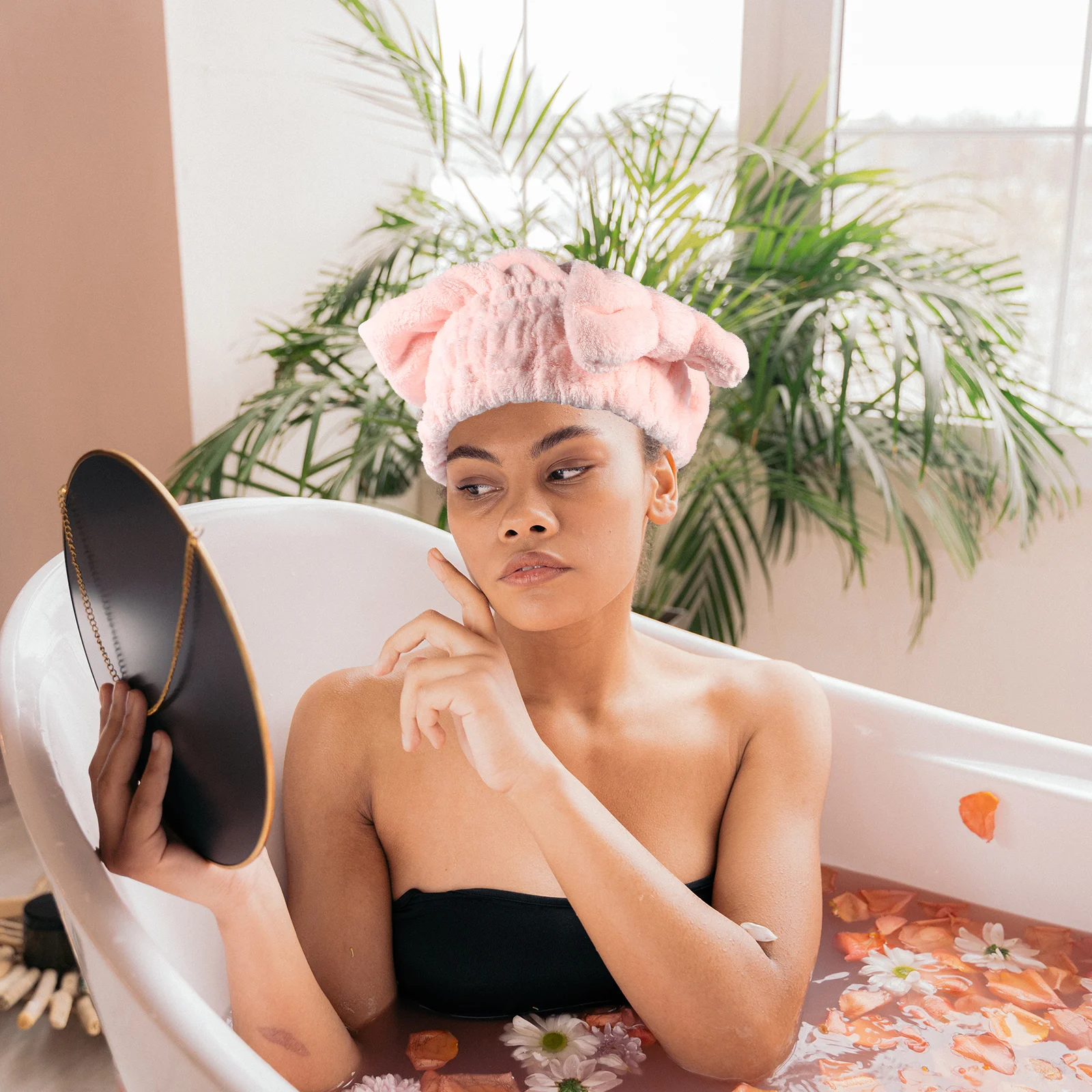 

2pcs Thicken Coral Fleece Hair Dry Hat Bowknot Design Fast Drying Absorbent Bathing Hair Wrap Shower Cap For Women