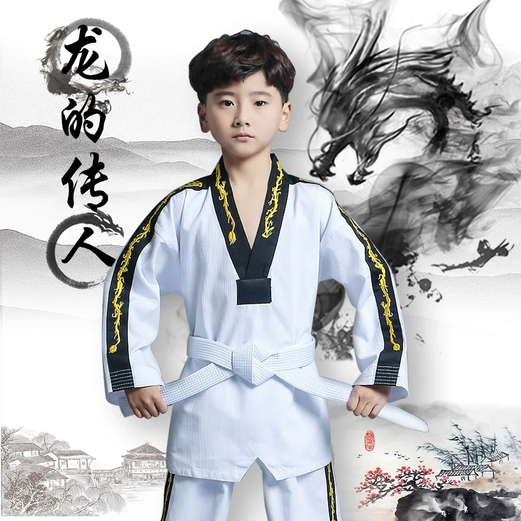 Golden Patterned Taekwondo Suit Martial Arts Uniform Dobok Taekwondo Attire for Children Adults