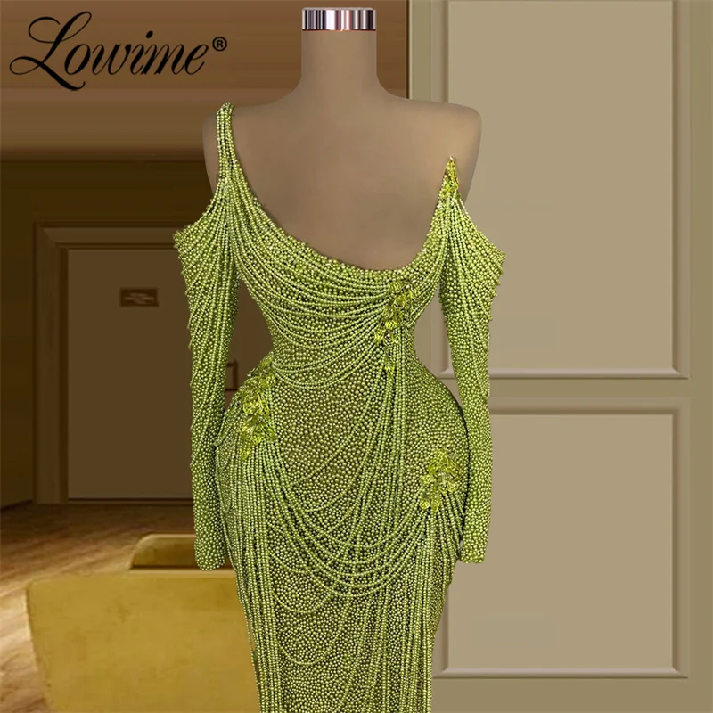 Lowime verde beading tassel festa vestido ilusão longo vestidos de noite 2022 couture sereia sexy vestidos de baile