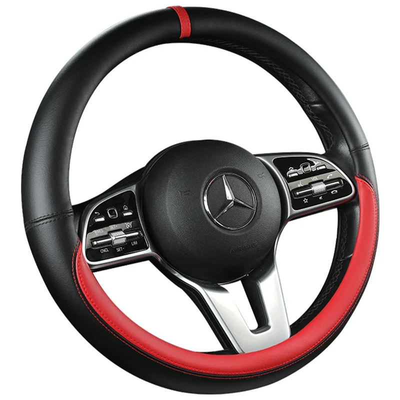 All-Nappa Leather Steering Wheel Cover Leather Steering Cover All-season Universal Breathable Car Handle Protective Case