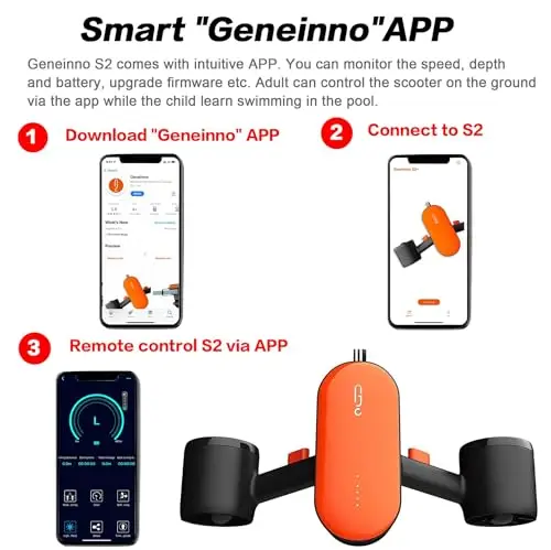 GENEINNO S2 Underwater Scooter,Dual Motors and Smart APP Support,Sea Scooter for Swimming Scuba Free Diving Snorkeling for Kids