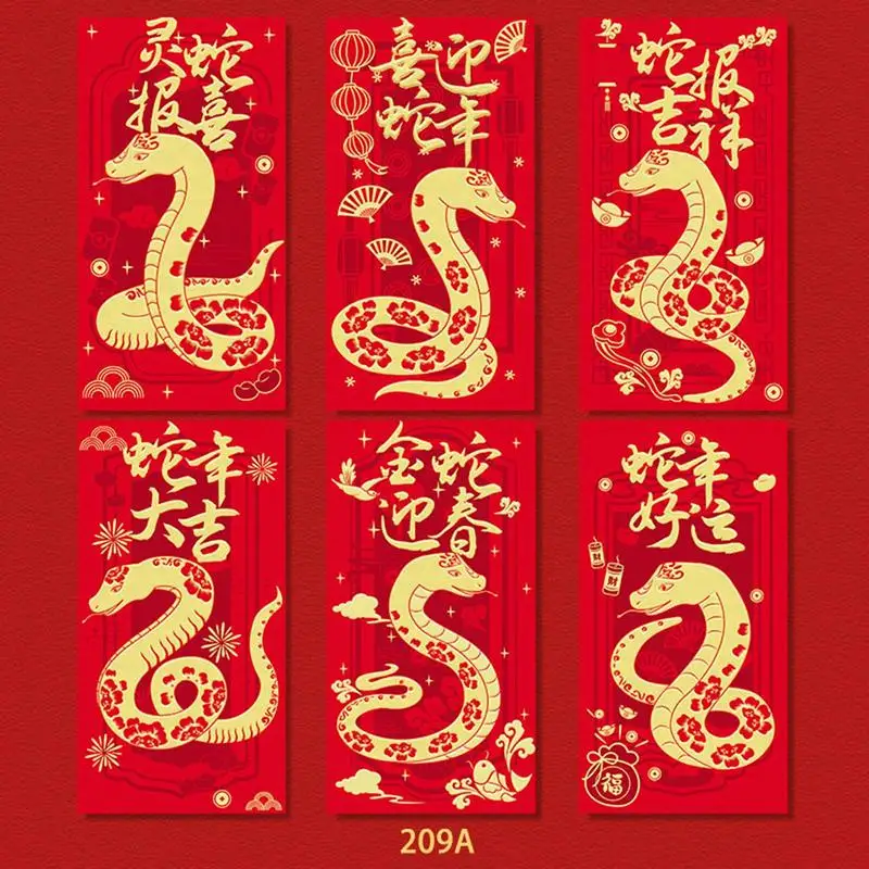 Chinese Money Pocket Chinese Snake Year Red Envelopes 6Pieces Money Envelopes Cartoon Red Pocket Lucky Holiday Supplies For