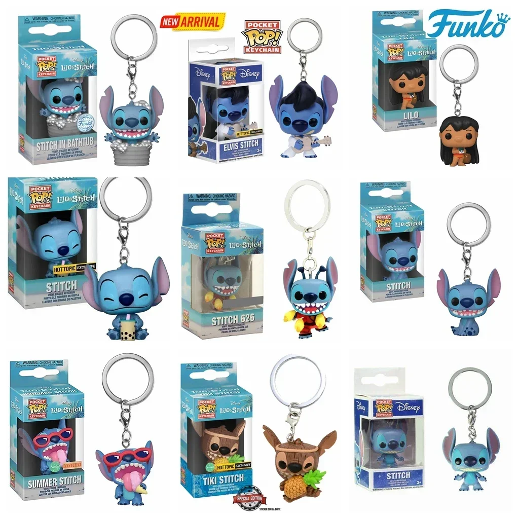 FUNKO POP Disney ELVIS STITCH IN BATHTUB Summer STITCH 626 Keychain Toy TIKI STITCH LILO Vinyl Figure Pocket Pop Keyring Toys