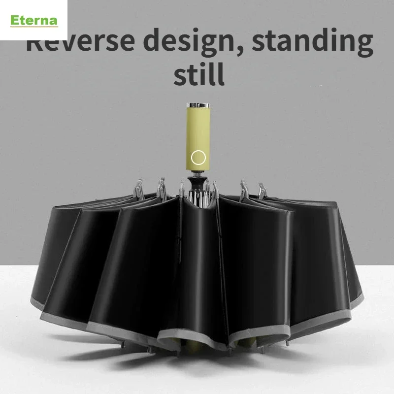 Fully Automatic Reverse Folding Umbrella Windproof Reflective Stripe UV Protection Safety for Men Women
