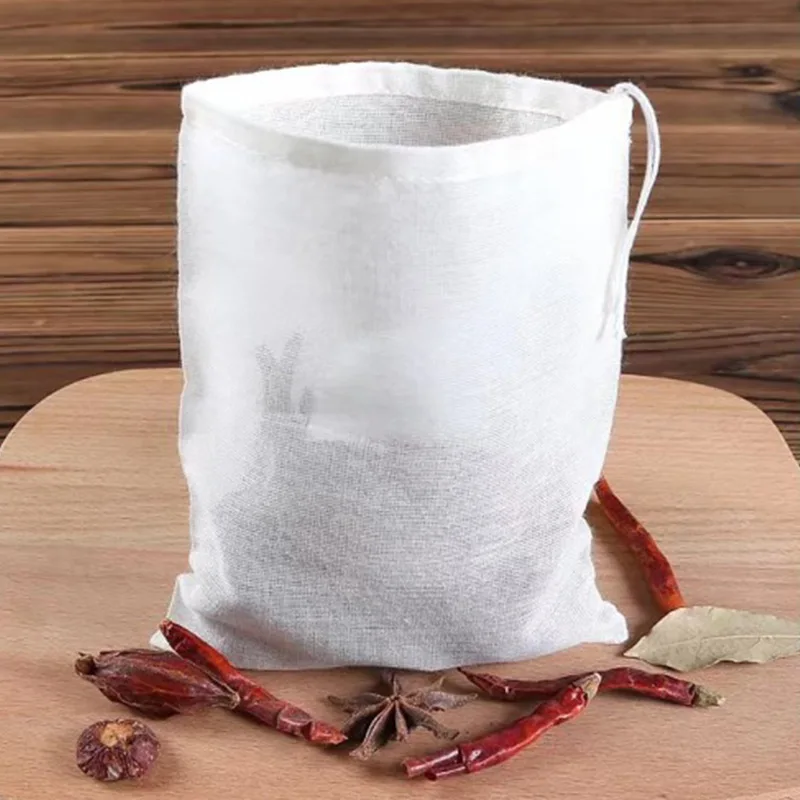 10pcs Reusable Multi-size Pure Cotton Drawstring tea Bag Strainer Tea Spice Separate Filter Bag Chinese Medicine Decoction Bag