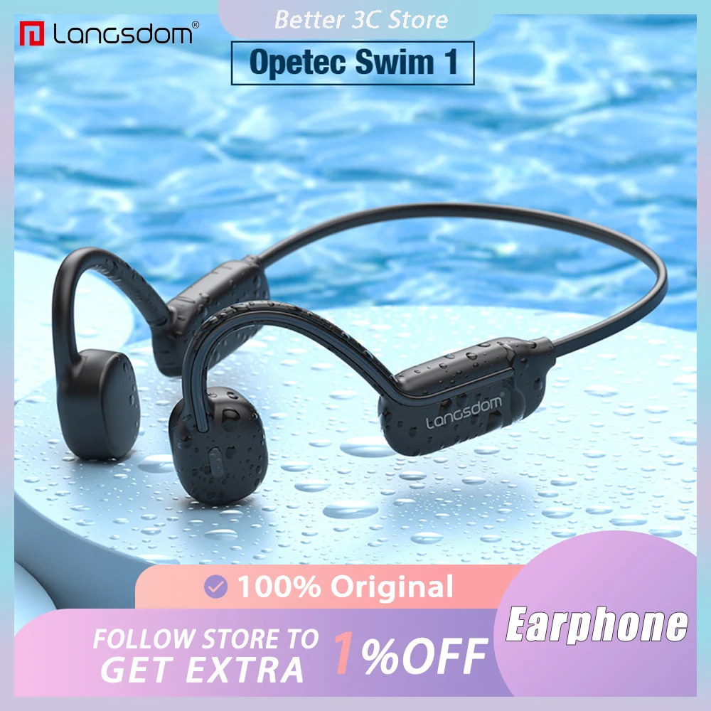 

Langsdom Opetec Swim 1 Bluetooth Earphone Titanium Alloy IPX8 Waterproof Swimming Bone Conduction Headset HIFI 32G Memory Sports