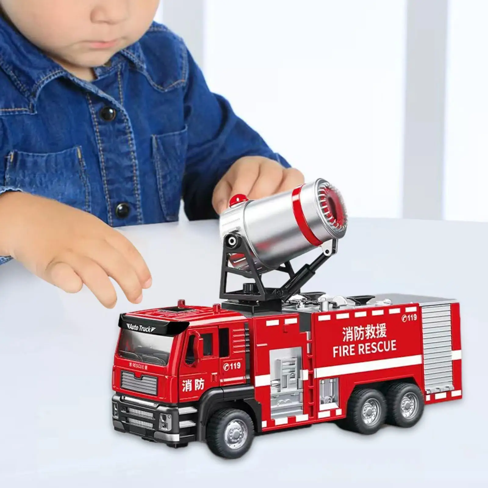 

1/50 Scale Diecast Fire Truck Toy Opening Door Portable Built in Flashing Lights & Sounds for Kids Party Supplies Boys Gifts