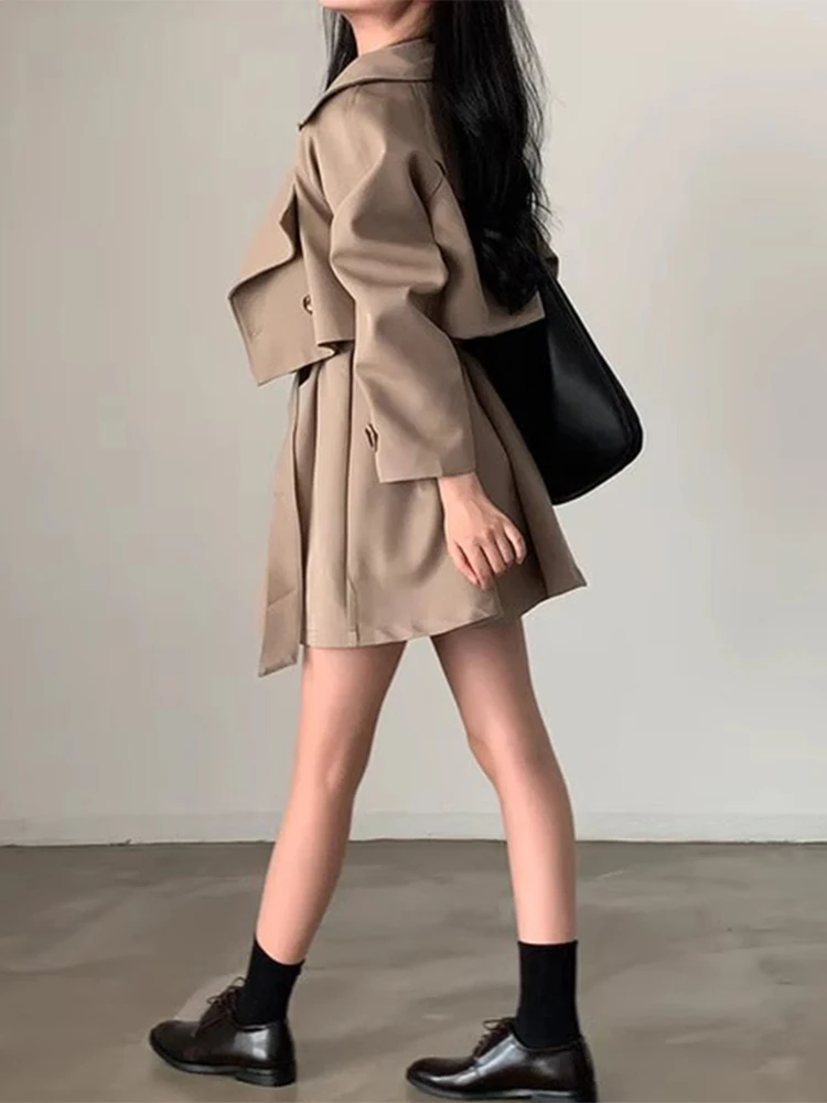 Chic Autumnal Vintage Double-Breasted Vest Dr Women's Loose ort Jaet Outerwear Faionable Commute Sle Clothing