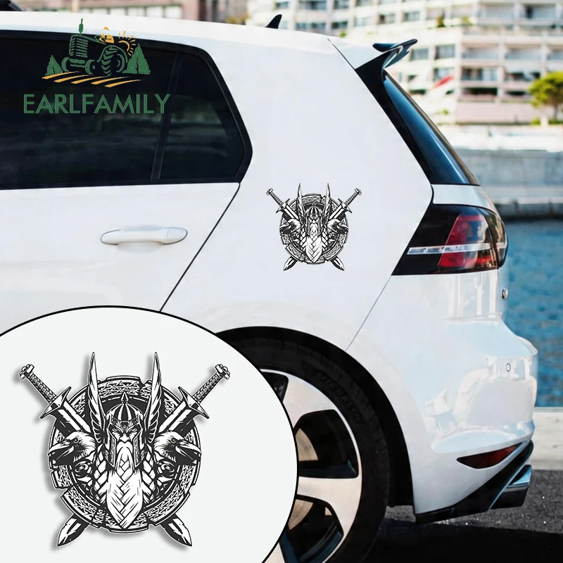 

Виниловые наклейки EARLFAMILY 13 см x 12 см с изображением викингов и Одином, креативные графические наклейки для чемоданов, устойчивые к царапинам, водонепроницаемые, декоративные.