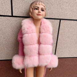 HUA QIU MEI SI Children's natural fox fur cardigan and raccoon fur cardigan autumn and winter children's fur jacket