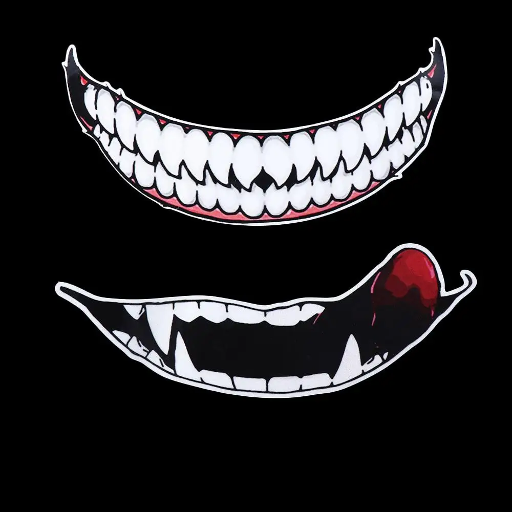 

Bike Evil Tooth Car Decor Waterproof Accessories Evil Tooth Car Stickers Motorcycle Helmet Sticker Car Decals Scratch Sticker
