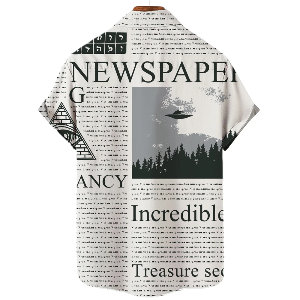 2022 Vintage Newspapers Men's Clothing Vintage Shirts Men's 3d Print Lapel Hawaiian Short Sleeve Report Tops