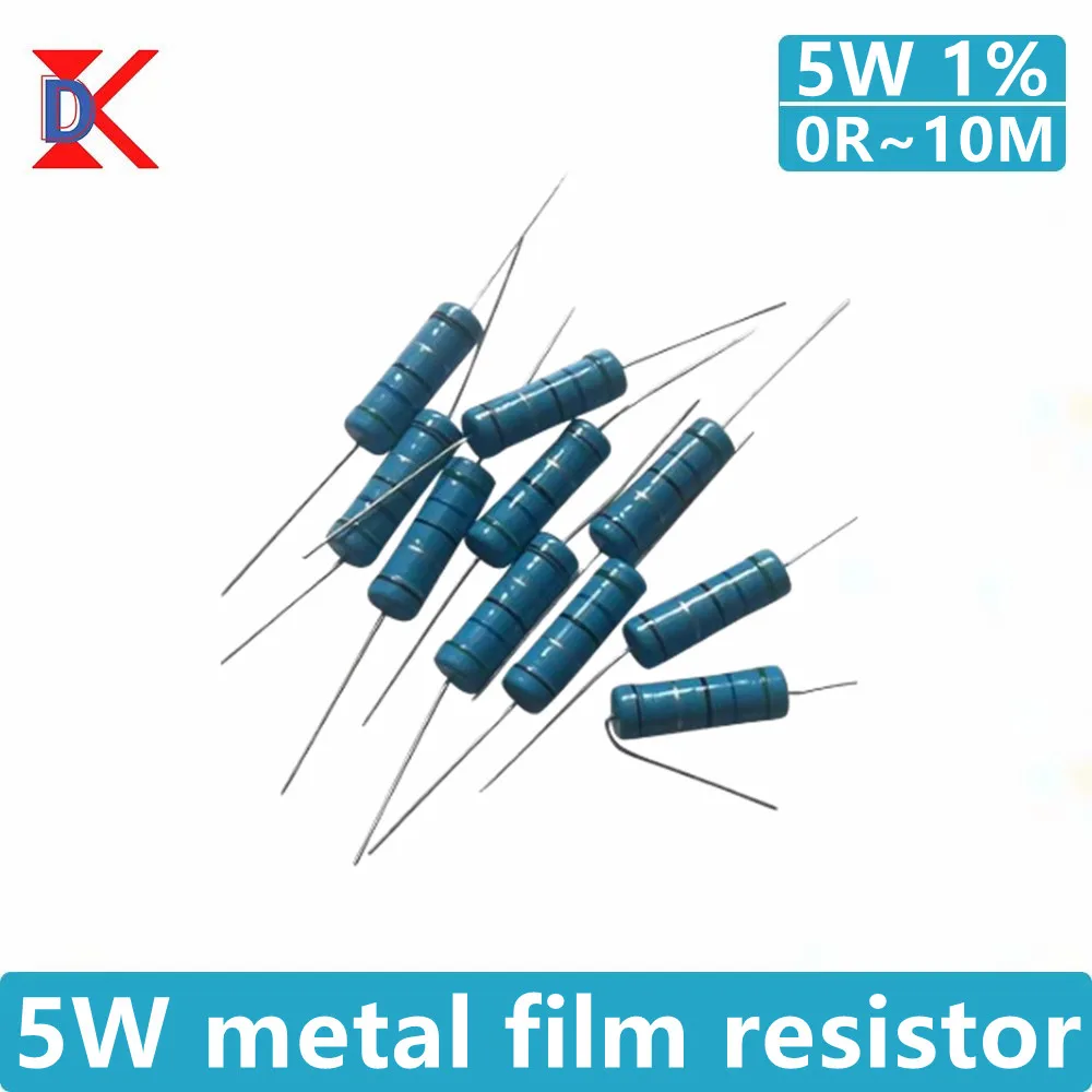 

50Pcs 5W Metal Film Resistors 1R 2R 36R 470K 51R 820R 75K 1.5K 3K 100K 1R~2.2M Five Color Ring Precision 1% Electronic Resistor