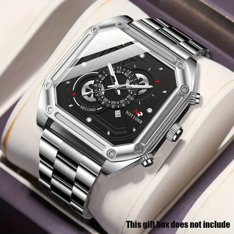 Business Men's Quartz Watch Luxury Classic Stainless Steel Strap Men's Square Watch Calendar Wristwatch