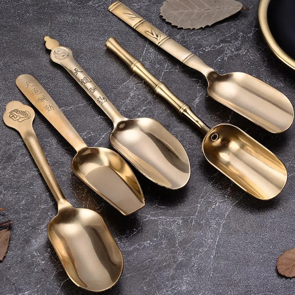 Glossy Brass Spoon Tea Shovel Chic Tea Spoon Coffee Shovel Rust-proof Copper Dessert Scoop Sugar Coffee Scoop 티스푼 ложка чайная