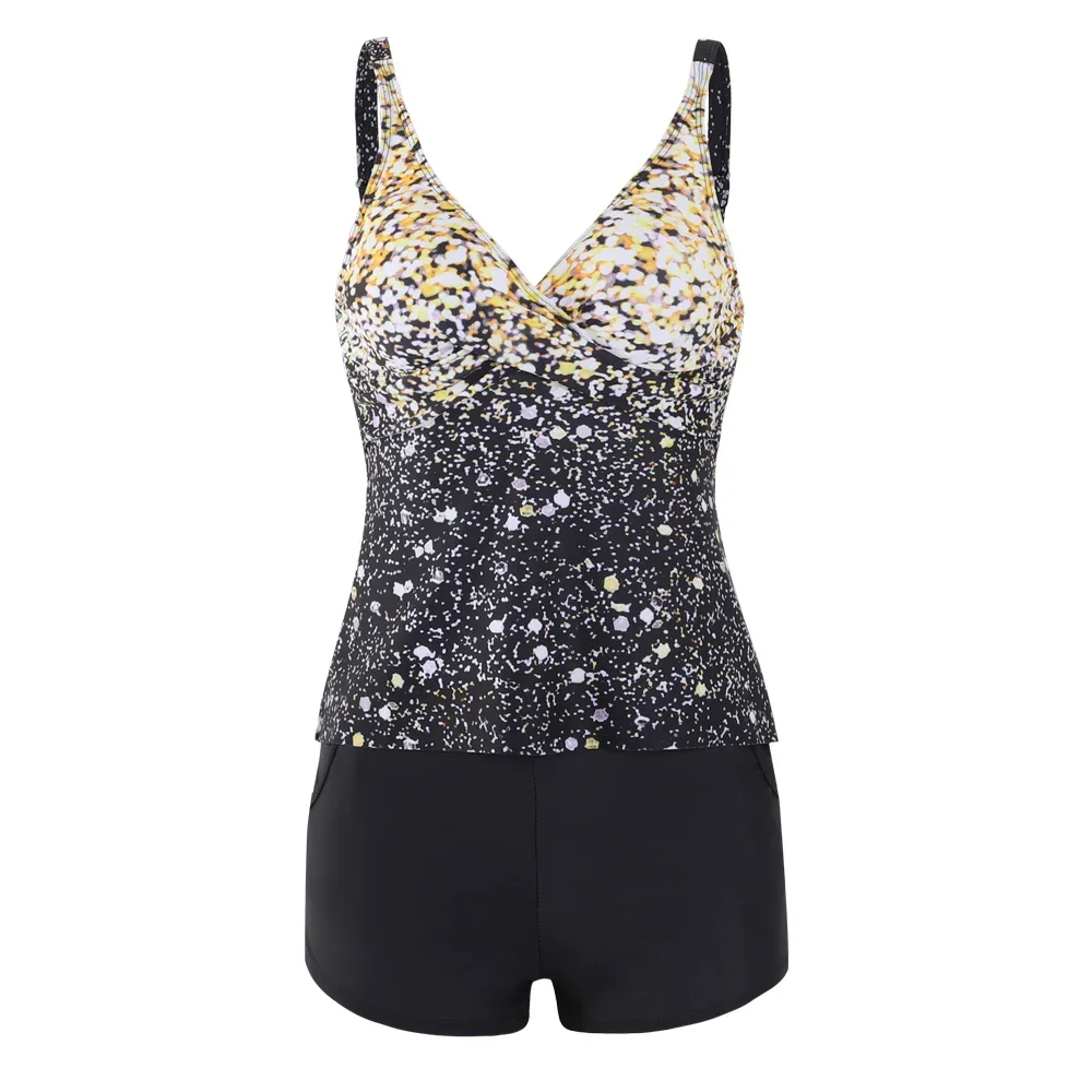 Damen Sexy Trägerloser Bikini Neckholder Tankini Flats Bademode Zweiteiler Beach Resort Einzigartiger Print Bademode S-6XL