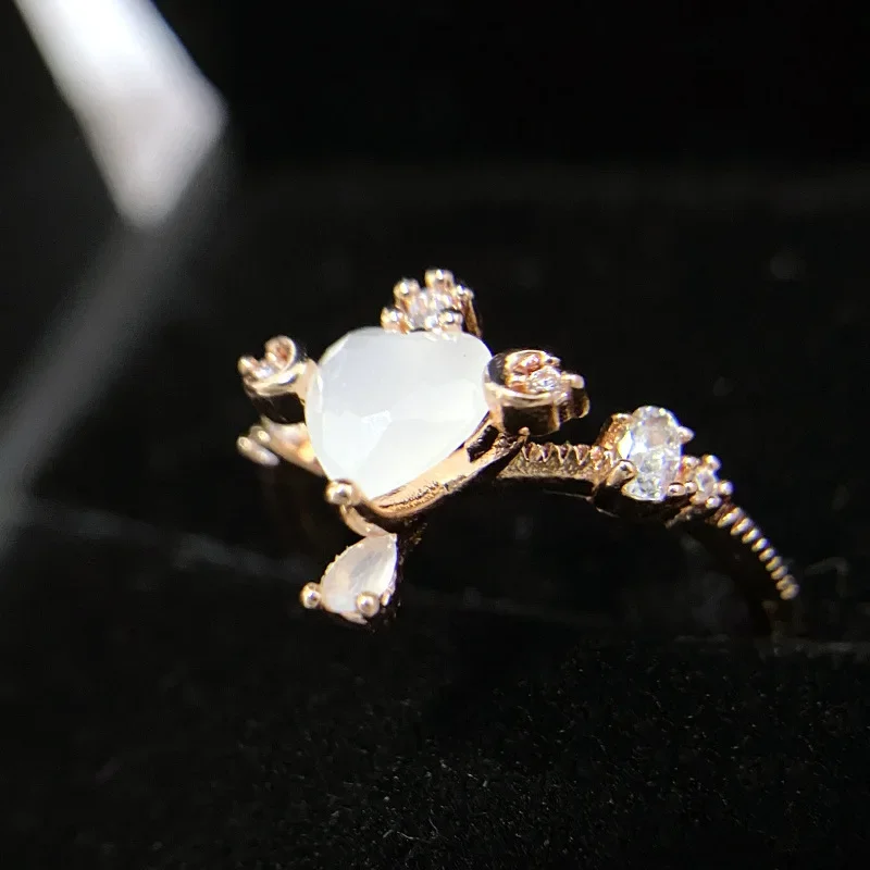 MDL Moissanit1 نمط الجنية نمط الكرتون الحب أوبال الدائري 18K مطلية بالذهب شخصية لامعة الماس المرأة خاتم