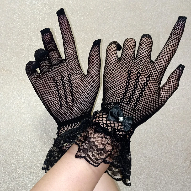 

1pc Sexy Transparentes Dot Print Black White Mesh Tulle GloveSpring Summer Thin Short Glove Club Prom Party Dancing Dress Glove