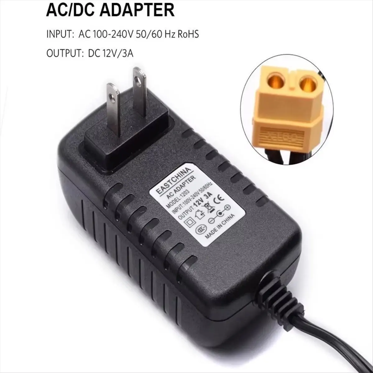 (ABGQ) Lipo Battery Charger Power Supply Adapter 12V 3A AC/DC XT60 Plug for ISDT STRIX Charger Batteries RC Racing Drone (EU)