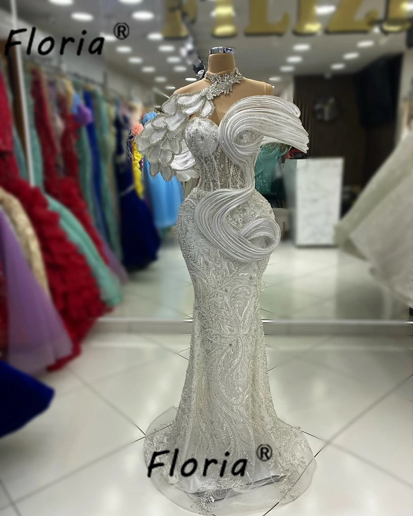 Vestidos de Noche de sirena con cuentas blancas de lujo, apliques 3D de cristal, vestido Formal de fiesta, Vestidos de ceremonia de boda, 2024