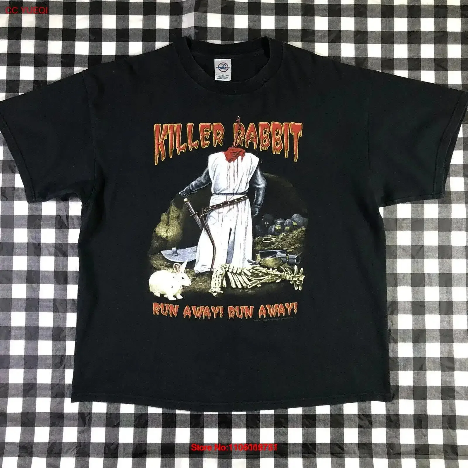 Monty Python Killer Rabbit 2000 Holy Grail Run Away Movie Vintage T Shirt XL vintage Washed Versatile Slightly Stylish