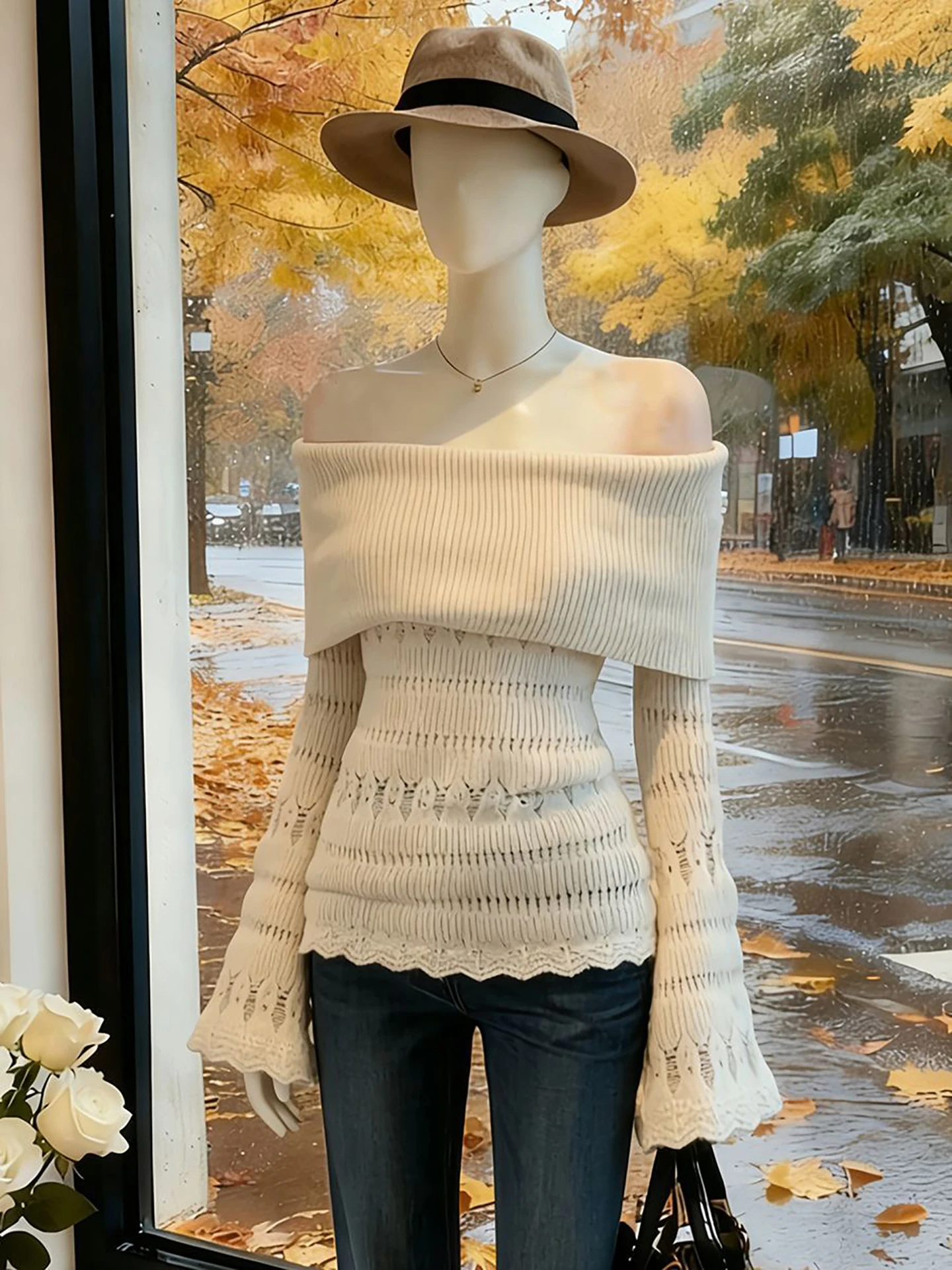 السيدات الجوف خارج محبوك سترة أجراس الكتف Sve التخسيس تنوعا ربيع الخريف Faionable أعلى مثير Sle طويل Sve