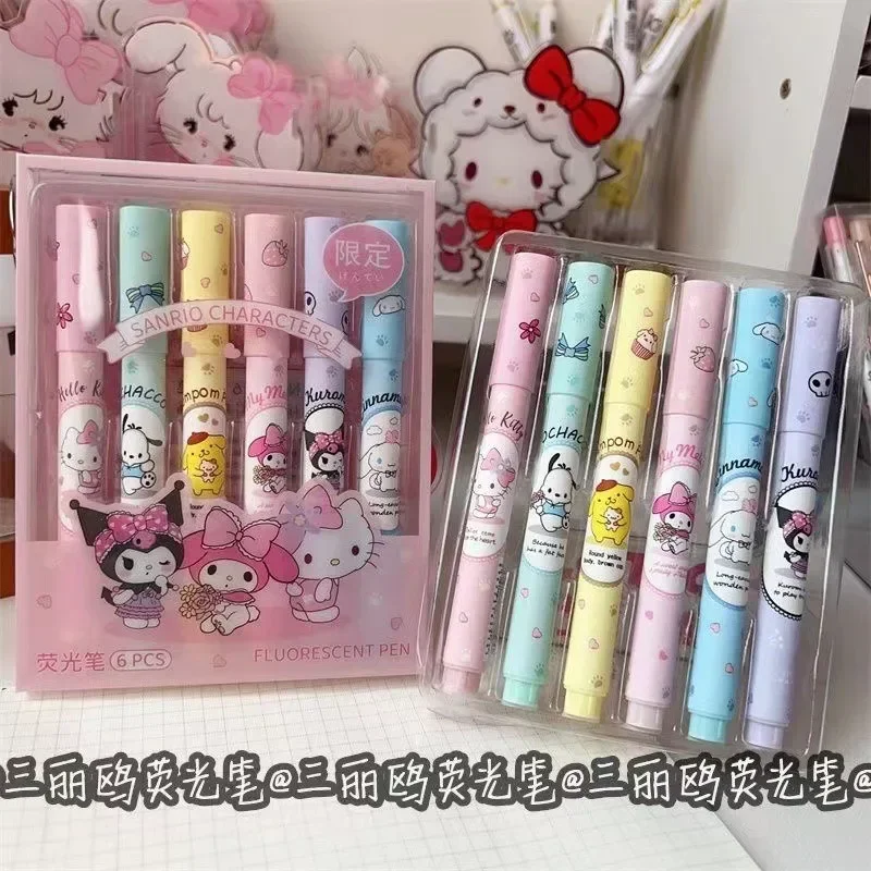 Sanrio Hello Kitty Marking Pen Cute Cartoon Anime Cinnamoroll Kuromi My Melody Highlighter Students Stationery Holiday Gifts