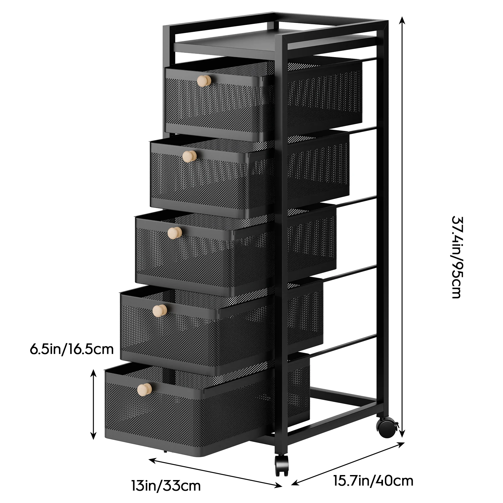 6 Tiers Kitchen Metal Storage Rack Vegetable Fruit Storage Basket Rotatable Storage Shelf Rectangle Large Capacity Rolling Cart