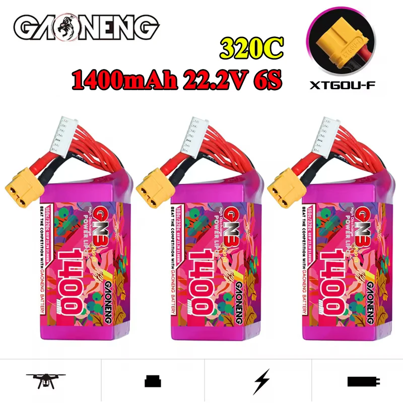 GNB 1400mAh 6S 22.2V 160C/320C LiPo Battery For Racing Drone FPV Helicopter Quadcopter Model Parts 22.2V Rechargeable Battery