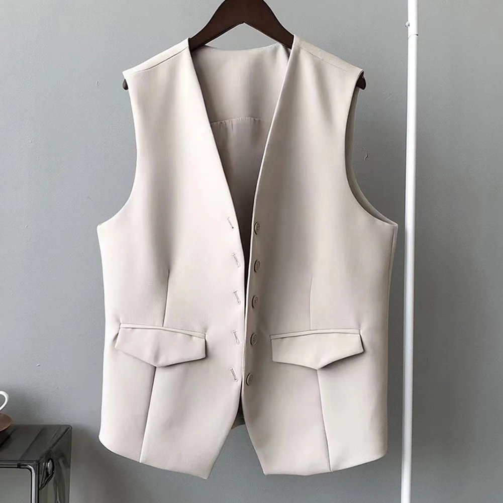 Summer Suit Vest Sleeveless Vest Jacket For Beach Vacation Outwear Polyester Fabric Blend Medium Stretch Material